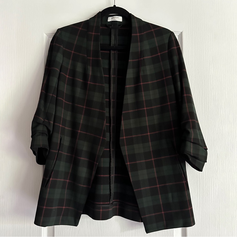 NWT Aritzia Babaton US 0 Black/Scarab Plaid Power Blazer